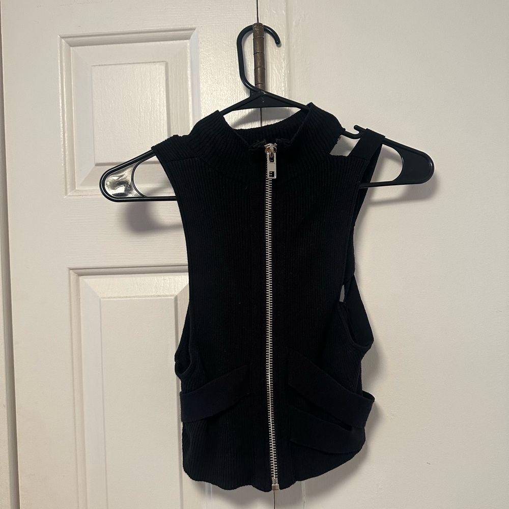 Urban Outfitters Black Sleeveless Zip-Up Top